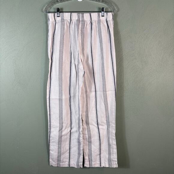Chico's Women Size O/Small White Striped Linen Tie Waist Comfy Breathable Pants - Picture 2 of 12